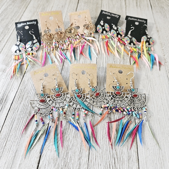 Fashion Jewelry Jewelry - 8 Pairs of Bohemian Style Colorful Feather Fashion Jewelry Earrings Lot Costume